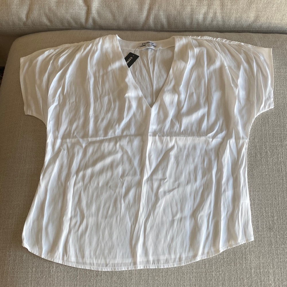 Express white satin v-neck top